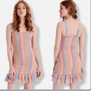 AMERICAN EAGLE SMOCKED BODYCON MINI DRESS STRIPED RUFFLED HEM DRESS